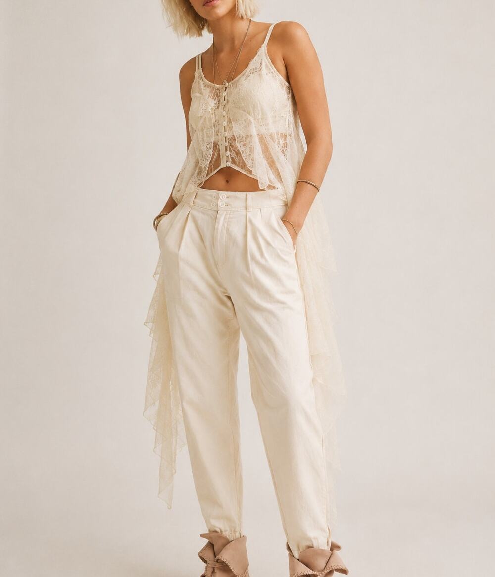 LIZ CLAIBORNE COLLECTION Vintage 100% Wool Cream Tapered Trouser Size 6 EUC